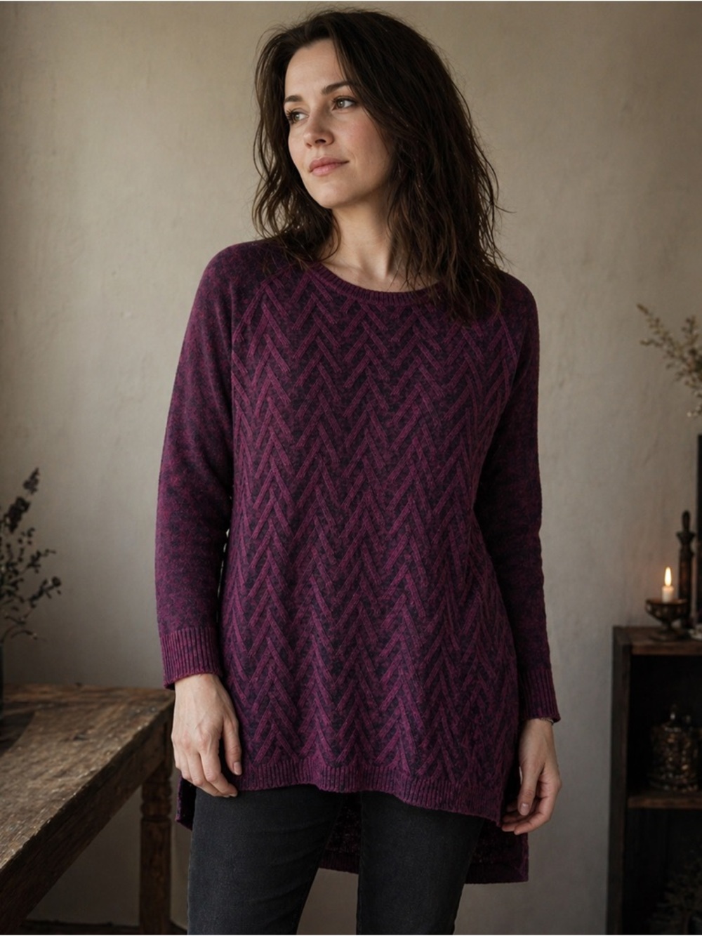 Rock & Republic 100% Cotton Tunic Sweater XL High Low Hem Chevron Grunge Goth